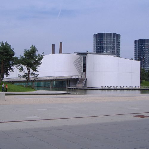 The SEAT pavilion with the entrance bridge. The exit bridge is on the other side.